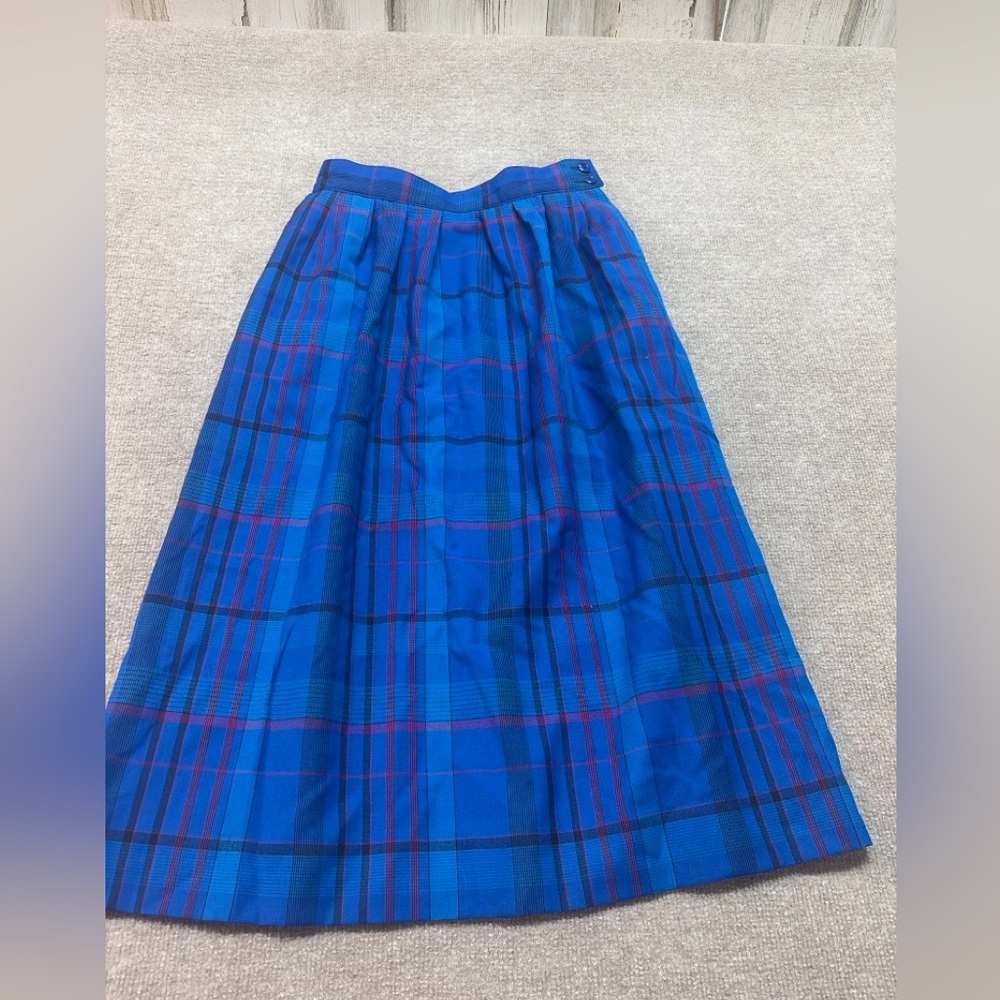 Vintage Pendleton Plaid Wool Skirt Blue Tartan A-Line Size 10 USA 0757